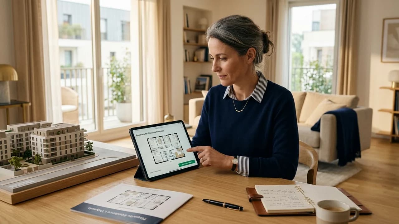 Prepare a property project with plans and tablet to hand