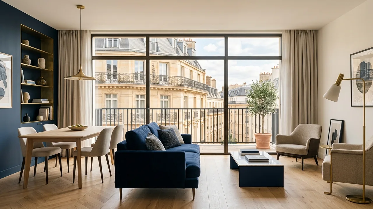 Interior of a new apartment compared with older architecture