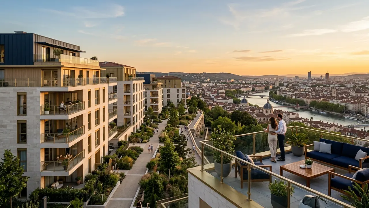 Panoramic view of new-build apartment blocks in a French city