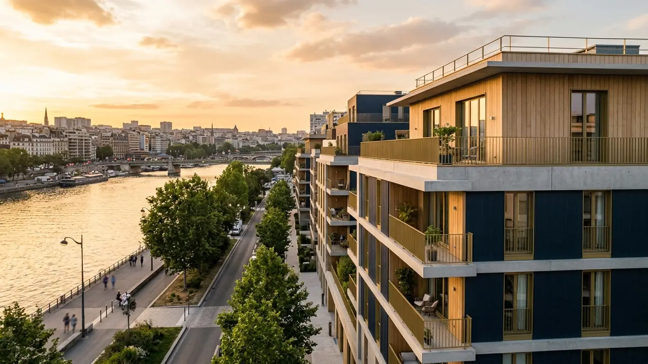 Panoramic view of new-build apartment blocks in a French city