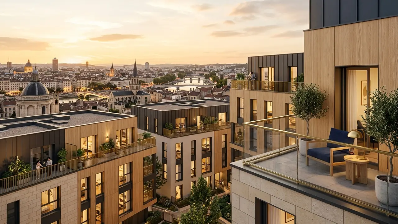 Panoramic view of new-build apartment blocks in a French city