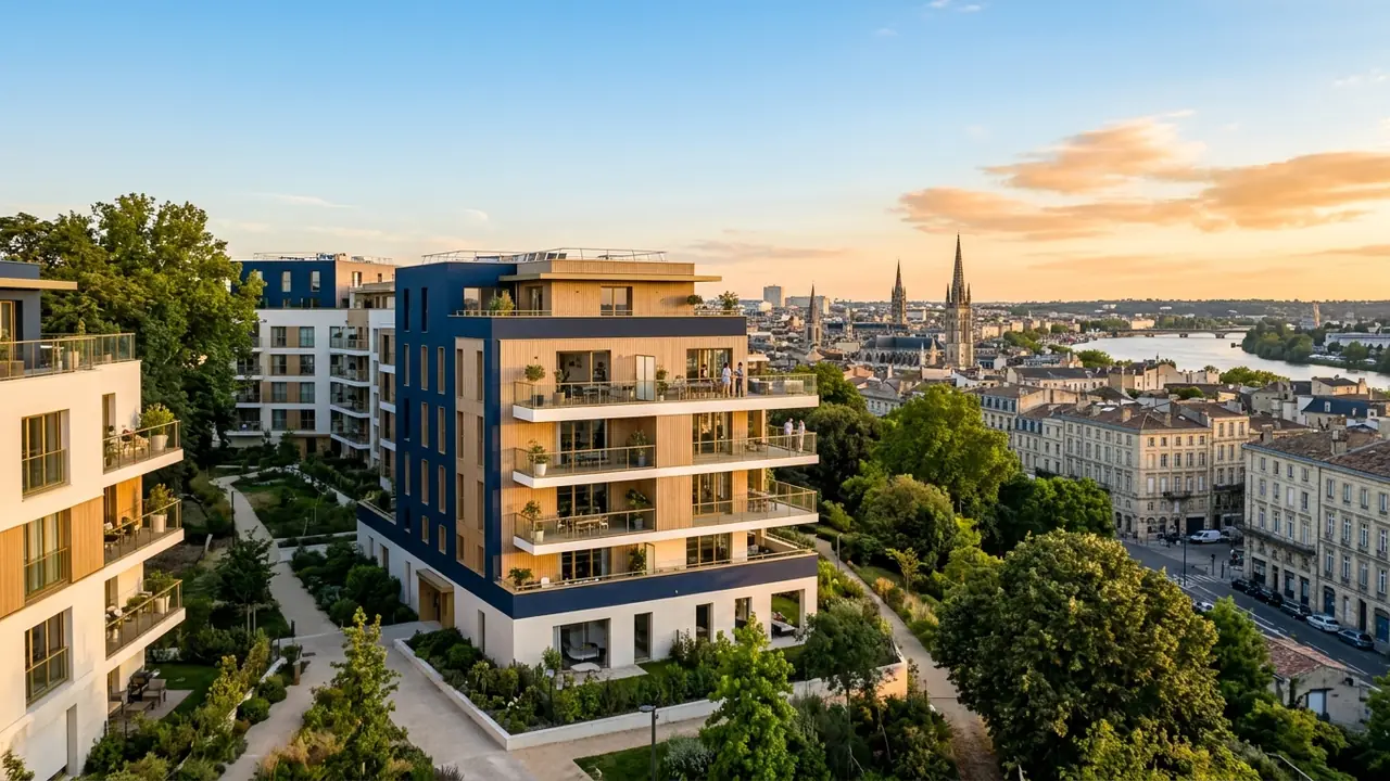 Panoramic view of new-build apartment blocks in a French city