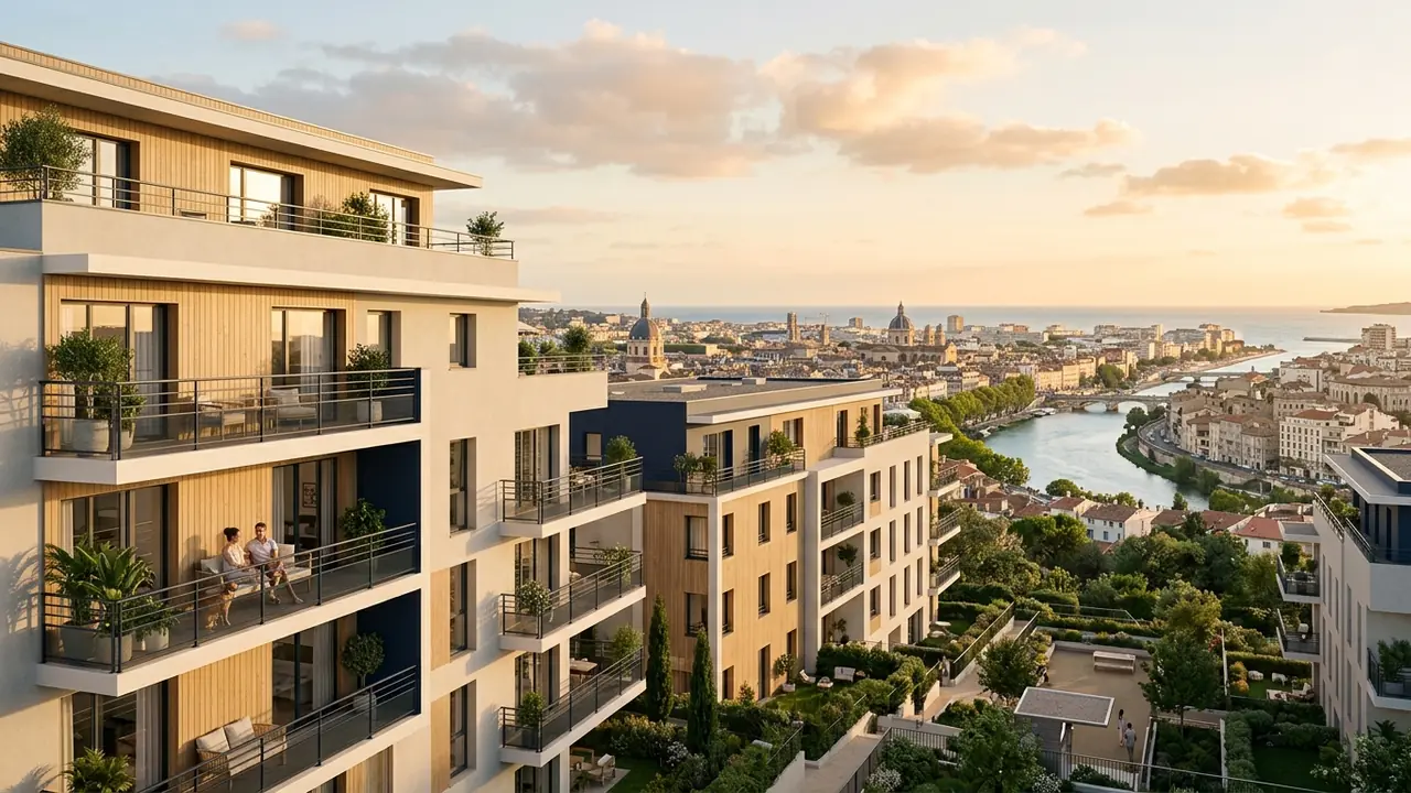 Panoramic view of new-build apartment blocks in a French city