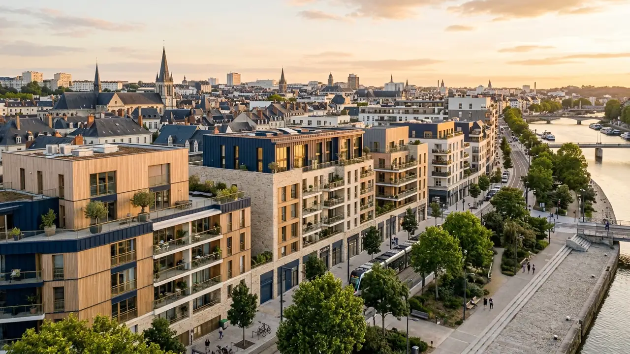 Panoramic view of new-build apartment blocks in a French city