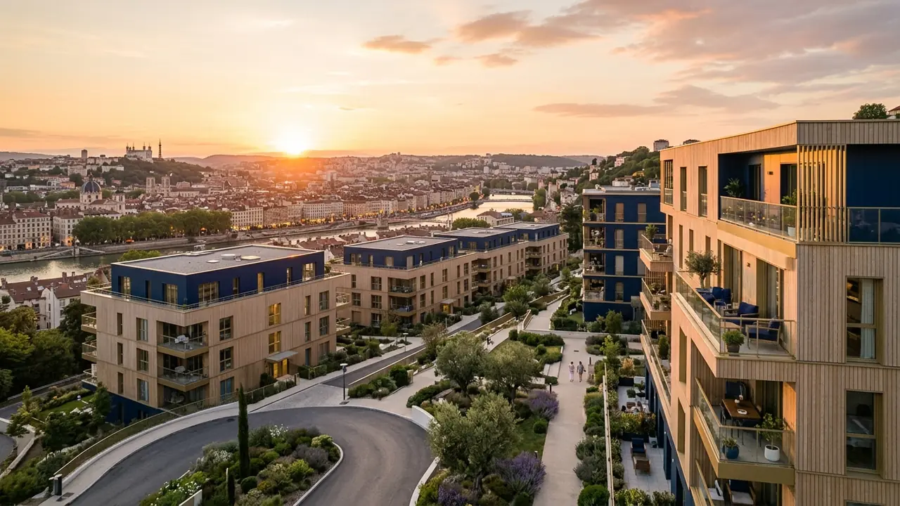 Panoramic view of new-build apartment blocks in a French city