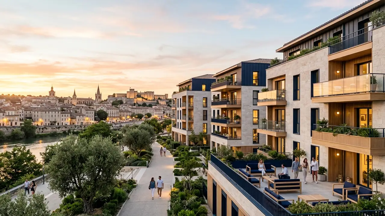 Panoramic view of new-build apartment blocks in a French city