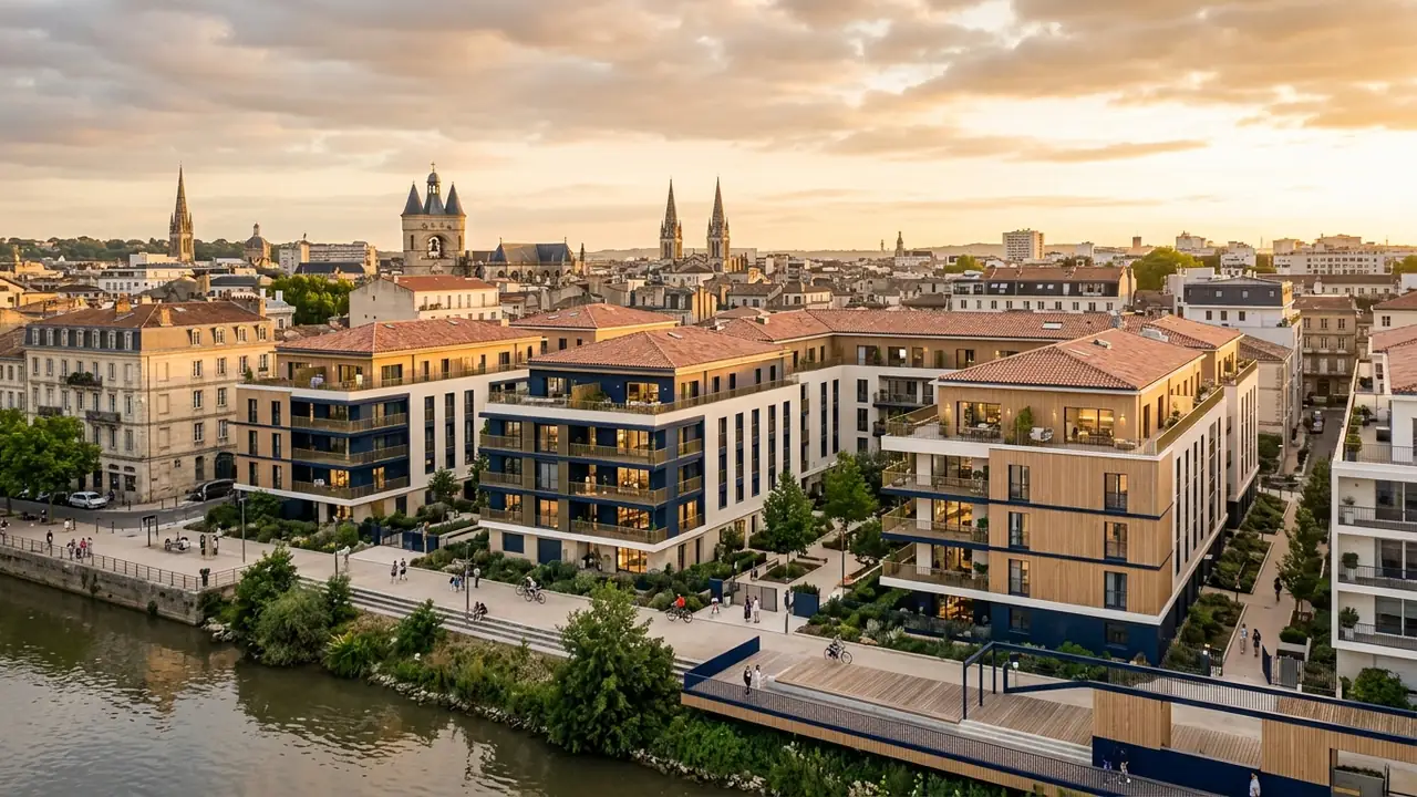 Panoramic view of new-build apartment blocks in a French city