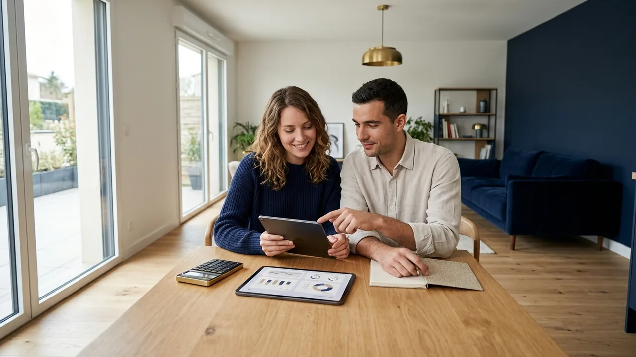 Famille préparant le financement de son achat dans le neuf