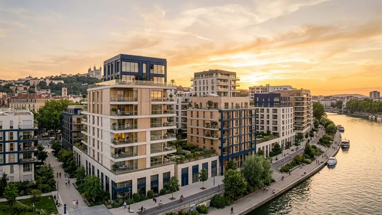 Panoramic view of new-build apartment blocks in a French city