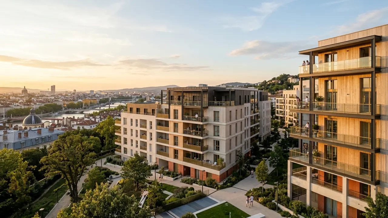 Panoramic view of new-build apartment blocks in a French city