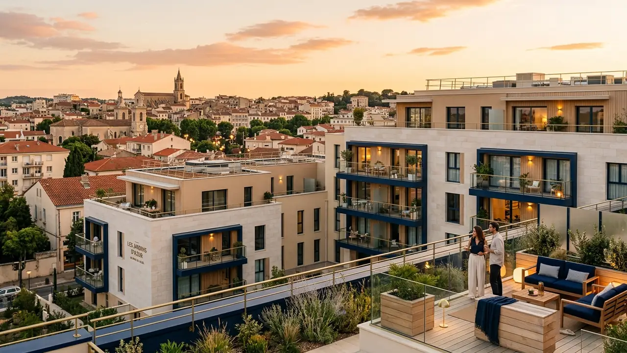Panoramic view of new-build apartment blocks in a French city