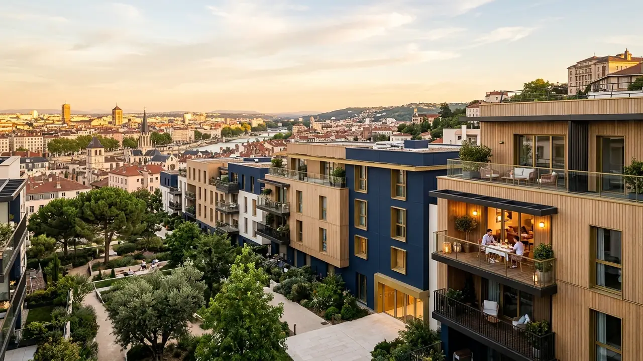 Panoramic view of new-build apartment blocks in a French city
