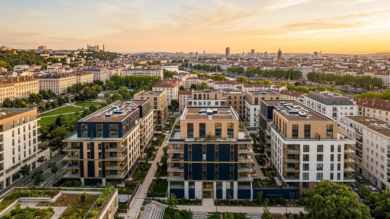 Panoramic view of new-build apartment blocks in a French city