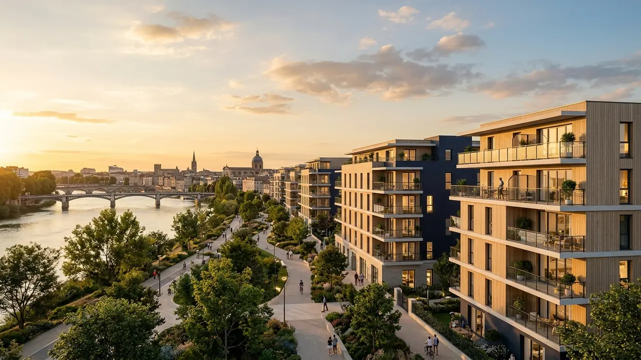 Panoramic view of new-build apartment blocks in a French city