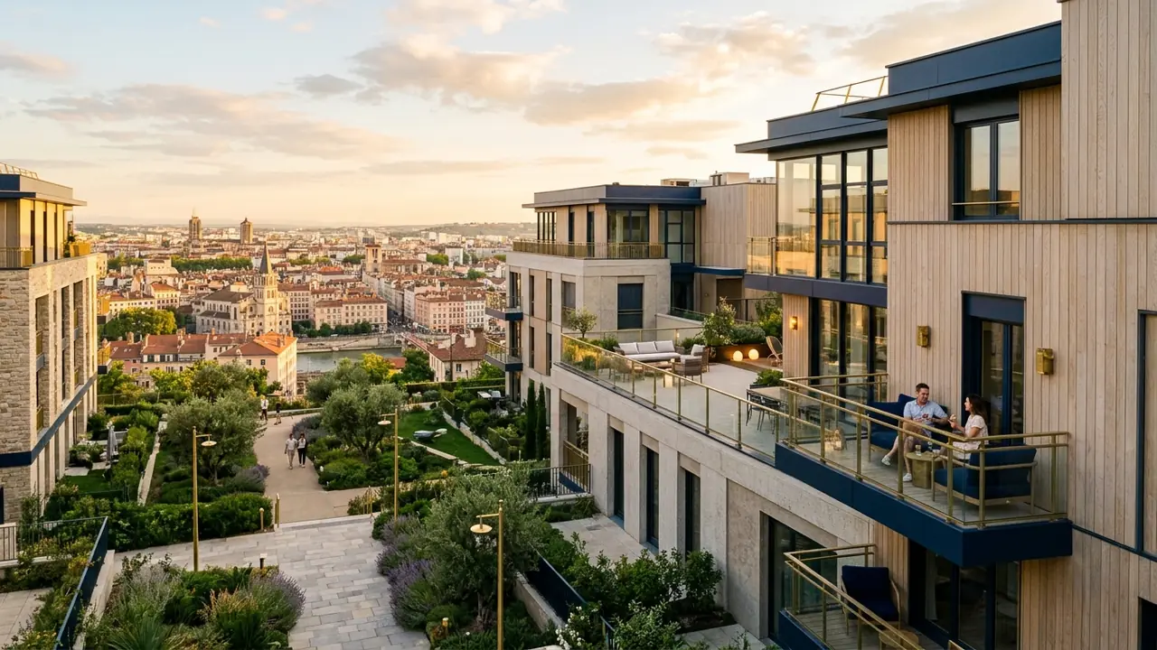 Panoramic view of new-build apartment blocks in a French city