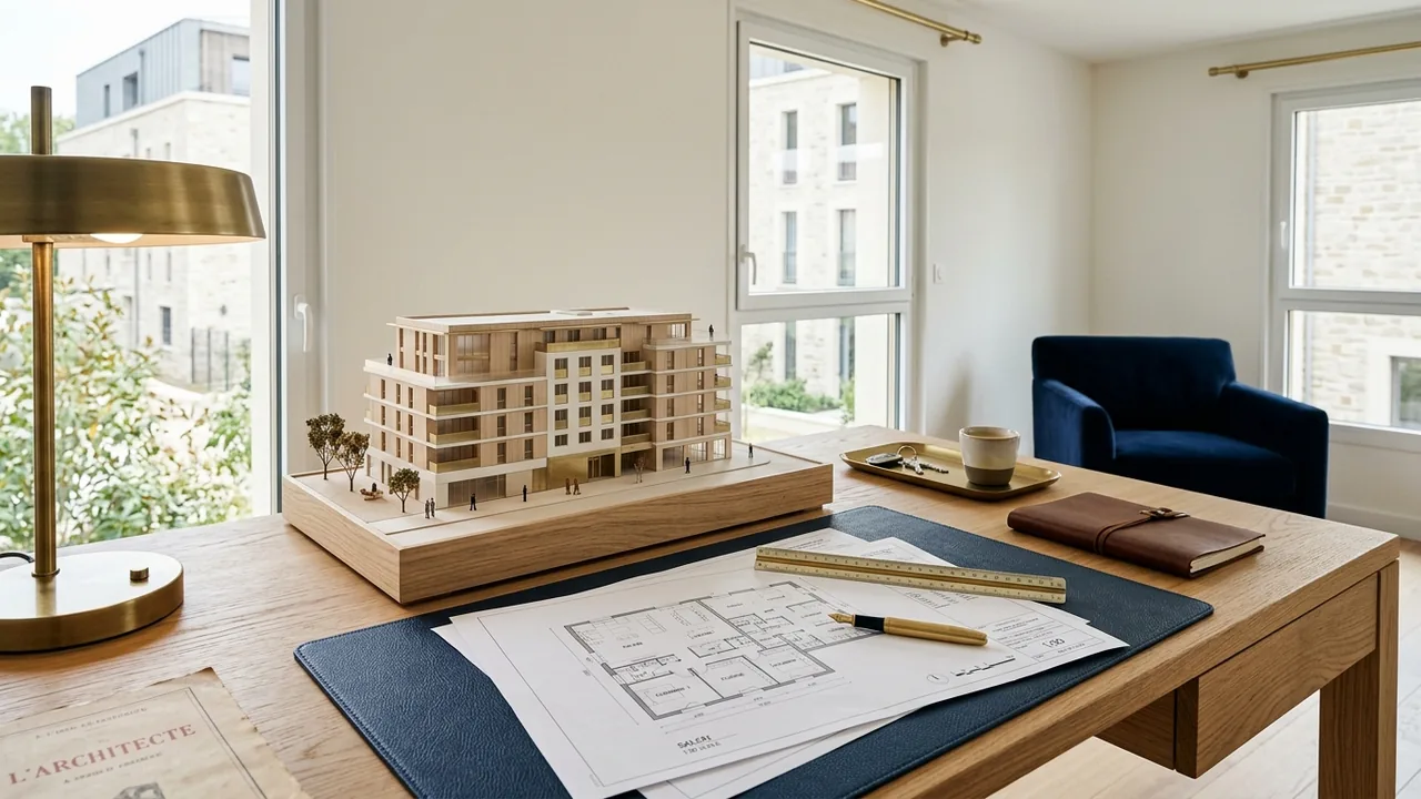 Plans et maquette d'un programme neuf pour un investissement patrimonial