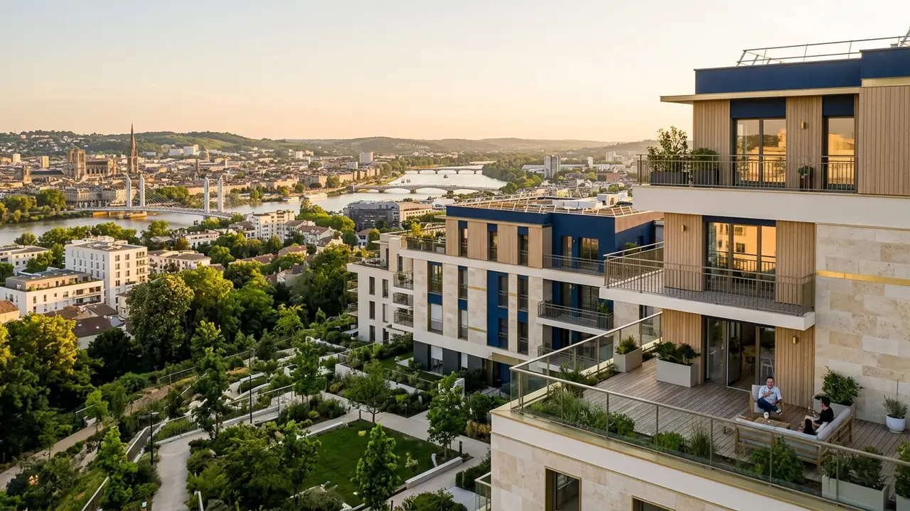 Panoramic view of new-build apartment blocks in a French city