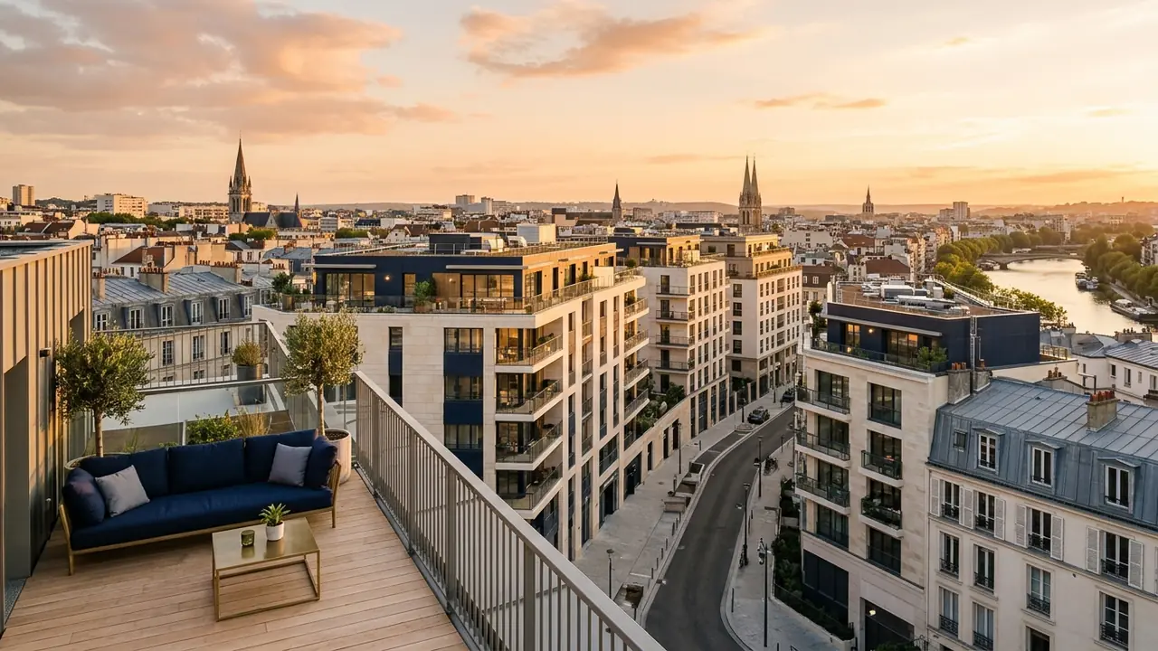 Panoramic view of new-build apartment blocks in a French city