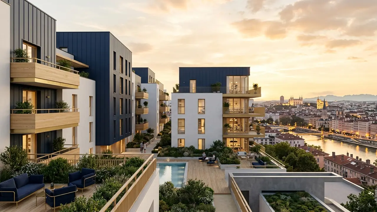 Panoramic view of new-build apartment blocks in a French city