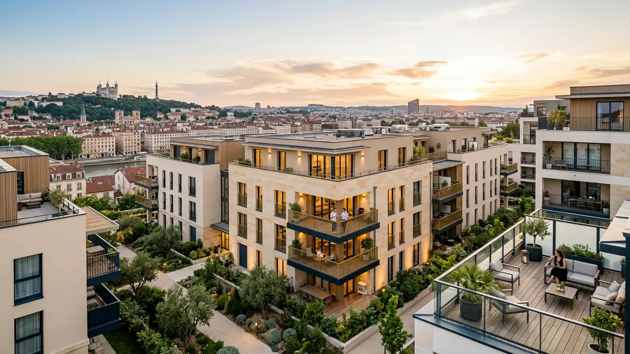 Panoramic view of new-build apartment blocks in a French city