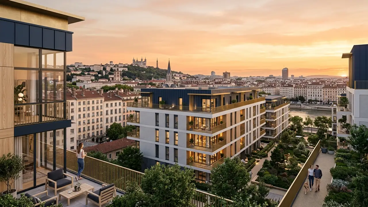 Panoramic view of new-build apartment blocks in a French city