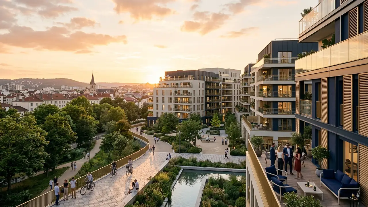Panoramic view of new-build apartment blocks in a French city