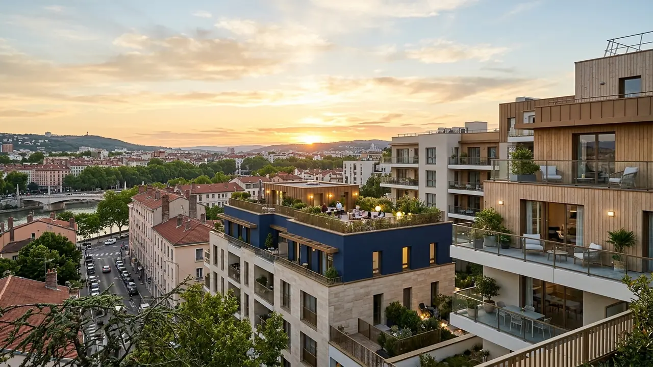 Panoramic view of new-build apartment blocks in a French city