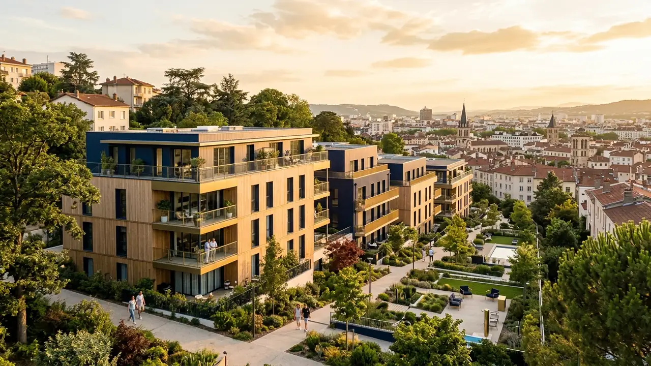 Panoramic view of new-build apartment blocks in a French city
