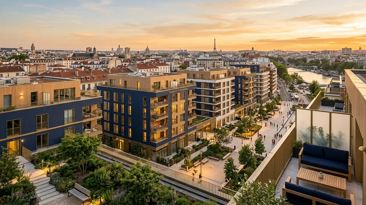 Panoramic view of new-build apartment blocks in a French city