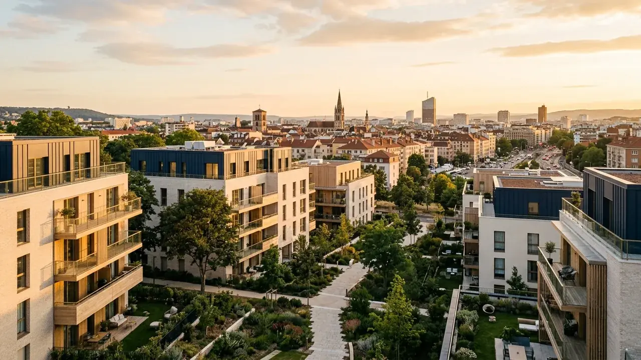 Vue panoramique d'immeubles neufs dans une ville française