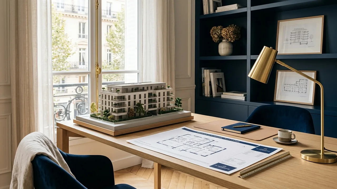 Plans et maquette d'un programme neuf pour un investissement patrimonial