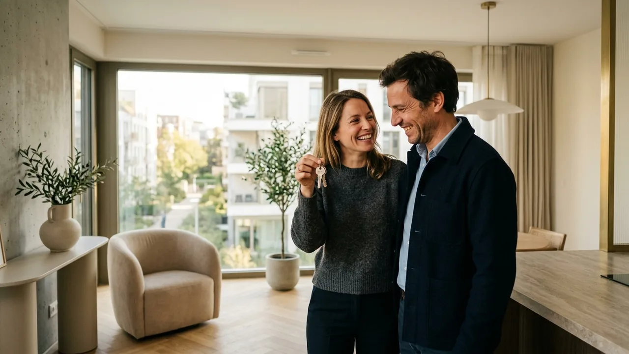 Une famille devant sa future résidence principale neuve